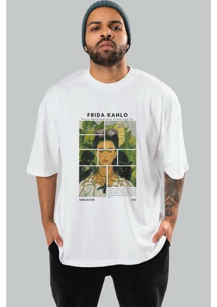 Frida Kahlo Ön Baskılı Oversize T-Shirt Erkek Kadın Bisiklet Yaka Pamuk Tişort
