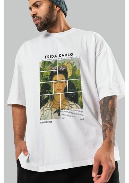 Frida Kahlo Ön Baskılı Oversize T-Shirt Erkek Kadın Bisiklet Yaka Pamuk Tişort modelleri