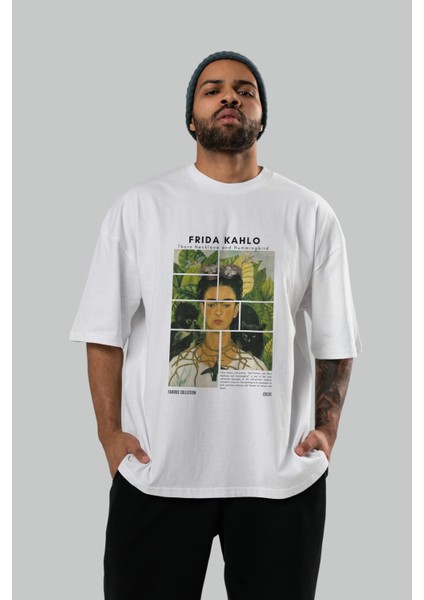 Frida Kahlo Ön Baskılı Oversize T-Shirt Erkek Kadın Bisiklet Yaka Pamuk Tişort