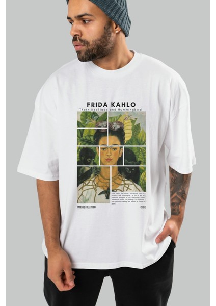 Frida Kahlo Ön Baskılı Oversize T-Shirt Erkek Kadın Bisiklet Yaka Pamuk Tişort