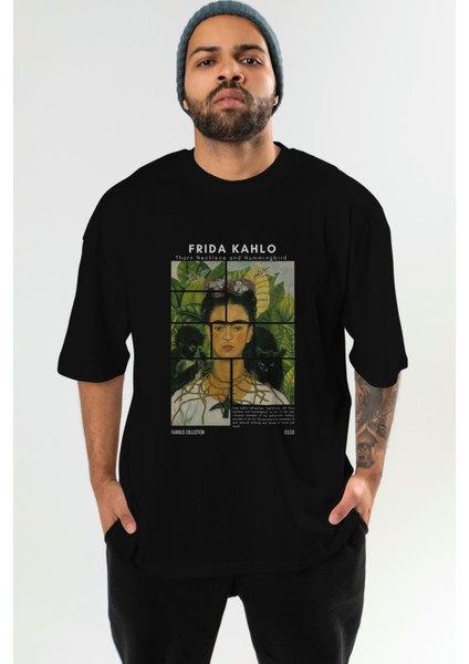 Frida Kahlo Ön Baskılı Oversize T-Shirt Erkek Kadın Bisiklet Yaka Pamuk Tişort