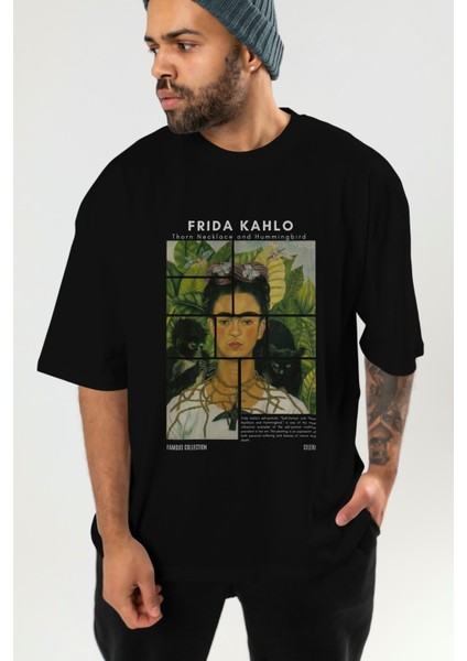 Frida Kahlo Ön Baskılı Oversize T-Shirt Erkek Kadın Bisiklet Yaka Pamuk Tişort