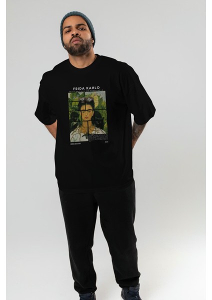Frida Kahlo Ön Baskılı Oversize T-Shirt Erkek Kadın Bisiklet Yaka Pamuk Tişort