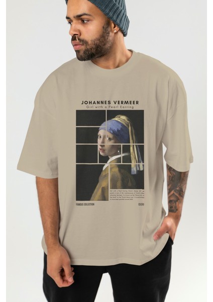 Johannes Vermeer Ön Baskılı Oversize T-Shirt Erkek Kadın Bisiklet Yaka Pamuk Tişort