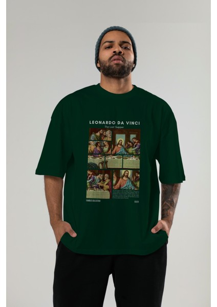Leonardo Da Vinci Ön Baskılı Oversize T-Shirt Erkek Kadın Bisiklet Yaka Pamuk Tişort indirimleri