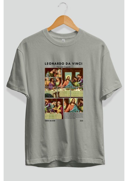Leonardo Da Vinci Ön Baskılı Oversize T-Shirt Erkek Kadın Bisiklet Yaka Pamuk Tişort fiyatları
