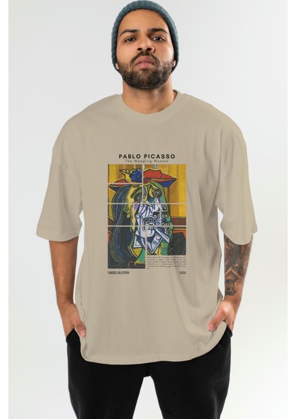 Pablo Picasso Ön Baskılı Oversize T-Shirt Erkek Kadın Bisiklet Yaka Pamuk Tişort