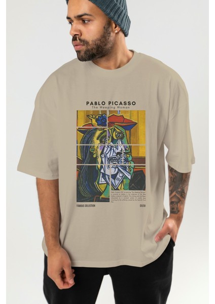 Pablo Picasso Ön Baskılı Oversize T-Shirt Erkek Kadın Bisiklet Yaka Pamuk Tişort