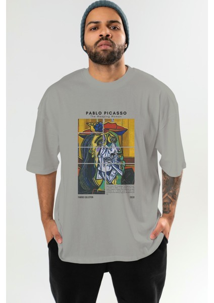 Pablo Picasso Ön Baskılı Oversize T-Shirt Erkek Kadın Bisiklet Yaka Pamuk Tişort