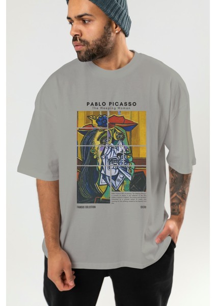 Pablo Picasso Ön Baskılı Oversize T-Shirt Erkek Kadın Bisiklet Yaka Pamuk Tişort