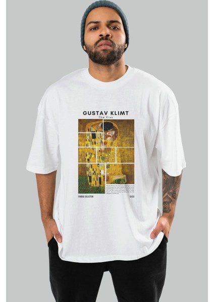 Gustav Klimt The Kiss Ön Baskılı Oversize T-Shirt Erkek Kadın Bisiklet Yaka Pamuk Tişort