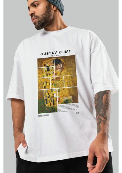 Gustav Klimt The Kiss Ön Baskılı Oversize T-Shirt Erkek Kadın Bisiklet Yaka Pamuk Tişort modelleri