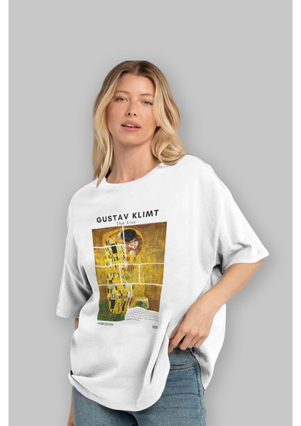 Gustav Klimt The Kiss Ön Baskılı Oversize T-Shirt Erkek Kadın Bisiklet Yaka Pamuk Tişort fırsatları