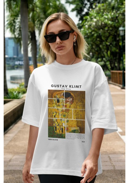Gustav Klimt The Kiss Ön Baskılı Oversize T-Shirt Erkek Kadın Bisiklet Yaka Pamuk Tişort indirimleri