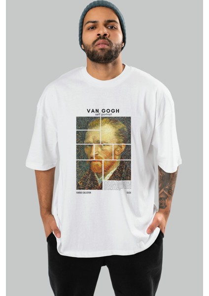 Van Gogh Self Portrait Ön Baskılı Oversize T-Shirt Erkek Kadın Bisiklet Yaka Pamuk Tişort
