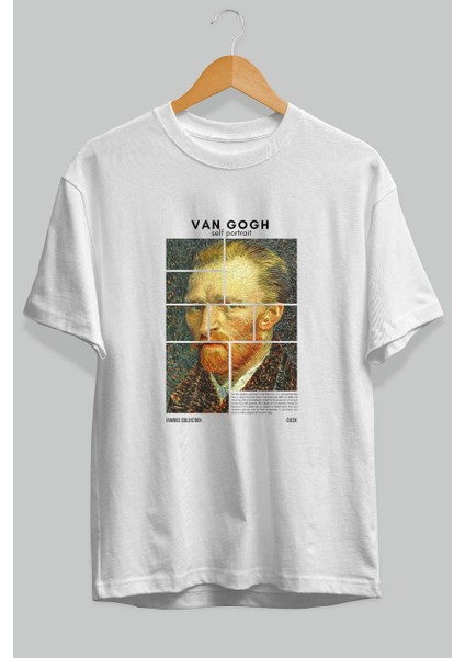Van Gogh Self Portrait Ön Baskılı Oversize T-Shirt Erkek Kadın Bisiklet Yaka Pamuk Tişort fiyatları