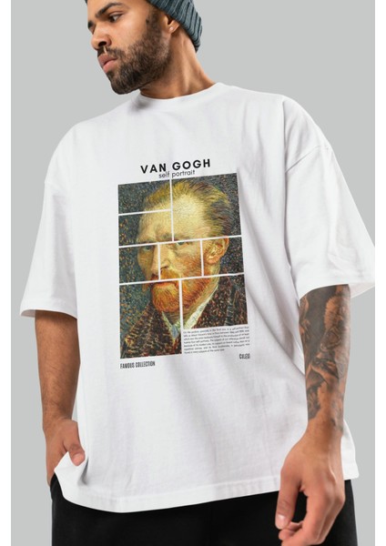 Van Gogh Self Portrait Ön Baskılı Oversize T-Shirt Erkek Kadın Bisiklet Yaka Pamuk Tişort modelleri