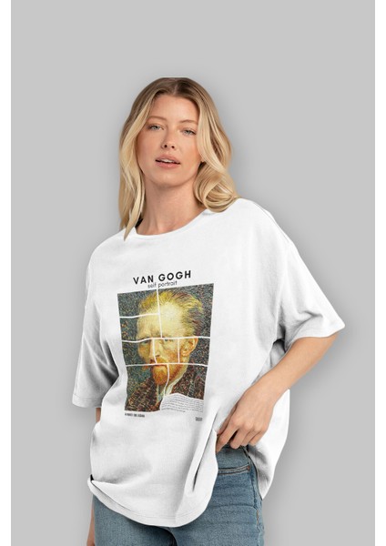 Van Gogh Self Portrait Ön Baskılı Oversize T-Shirt Erkek Kadın Bisiklet Yaka Pamuk Tişort fırsatları
