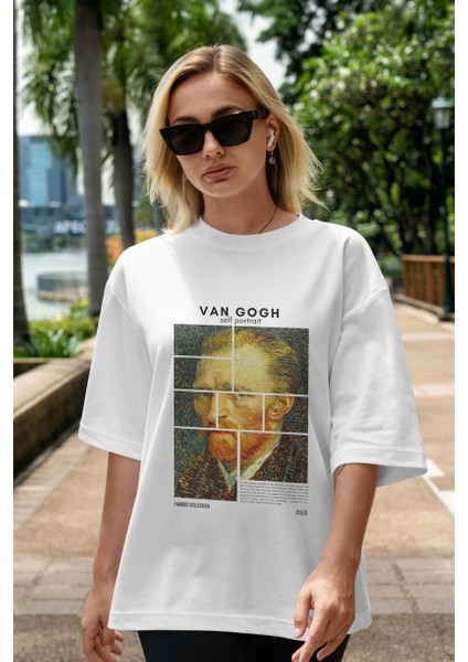 Van Gogh Self Portrait Ön Baskılı Oversize T-Shirt Erkek Kadın Bisiklet Yaka Pamuk Tişort indirimleri