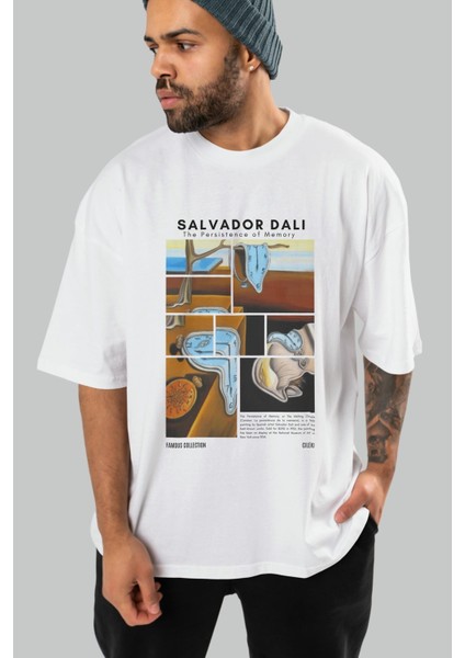 Salvador Dali Ön Baskılı Oversize T-Shirt Erkek Kadın Bisiklet Yaka Pamuk Tişort