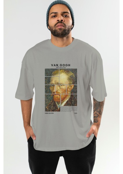 Van Gogh Self Portrait Ön Baskılı Oversize T-Shirt Erkek Kadın Bisiklet Yaka Pamuk Tişort