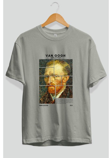 Van Gogh Self Portrait Ön Baskılı Oversize T-Shirt Erkek Kadın Bisiklet Yaka Pamuk Tişort fiyatları
