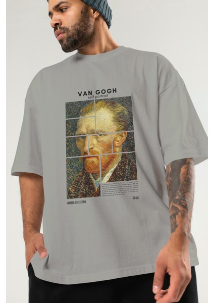 Van Gogh Self Portrait Ön Baskılı Oversize T-Shirt Erkek Kadın Bisiklet Yaka Pamuk Tişort modelleri