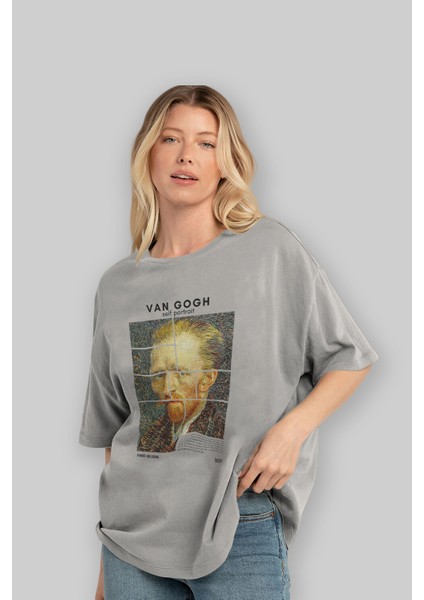 Van Gogh Self Portrait Ön Baskılı Oversize T-Shirt Erkek Kadın Bisiklet Yaka Pamuk Tişort fırsatları