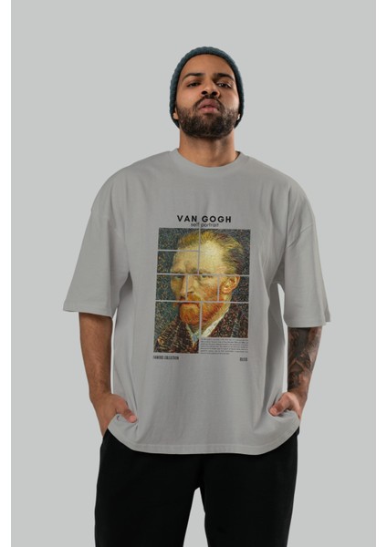 Van Gogh Self Portrait Ön Baskılı Oversize T-Shirt Erkek Kadın Bisiklet Yaka Pamuk Tişort indirimleri
