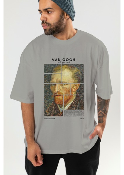 Van Gogh Self Portrait Ön Baskılı Oversize T-Shirt Erkek Kadın Bisiklet Yaka Pamuk Tişort