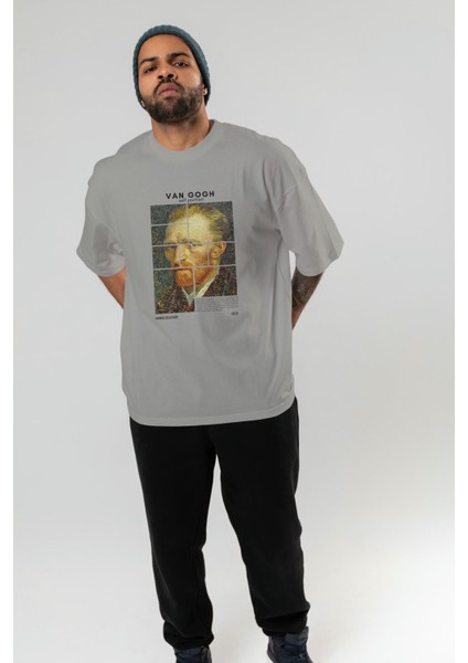 Van Gogh Self Portrait Ön Baskılı Oversize T-Shirt Erkek Kadın Bisiklet Yaka Pamuk Tişort