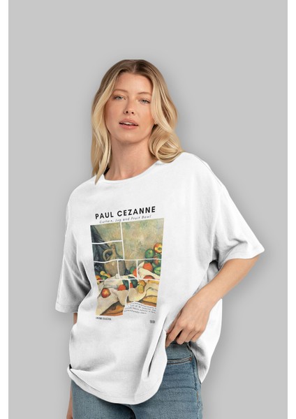 Paul Cezanne Curtain Ön Baskılı Oversize T-Shirt Erkek Kadın Bisiklet Yaka Pamuk Tişort fırsatları