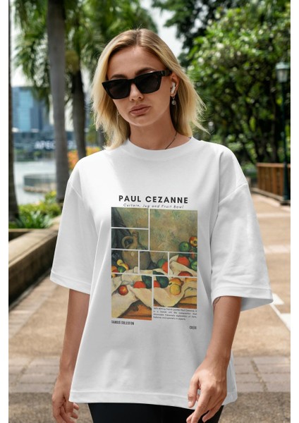 Paul Cezanne Curtain Ön Baskılı Oversize T-Shirt Erkek Kadın Bisiklet Yaka Pamuk Tişort indirimleri