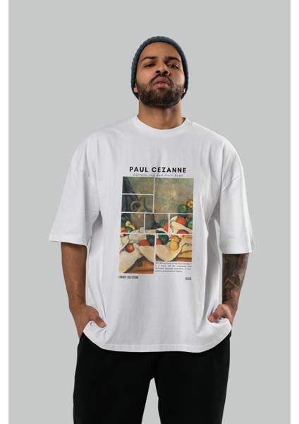Paul Cezanne Curtain Ön Baskılı Oversize T-Shirt Erkek Kadın Bisiklet Yaka Pamuk Tişort
