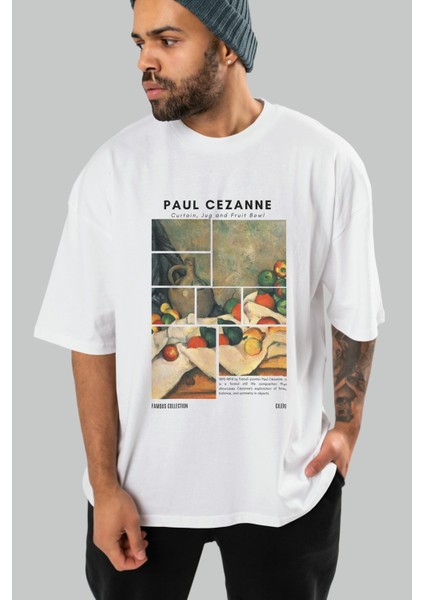 Paul Cezanne Curtain Ön Baskılı Oversize T-Shirt Erkek Kadın Bisiklet Yaka Pamuk Tişort