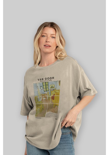 Van Gogh Ön Baskılı Oversize T-Shirt Erkek Kadın Bisiklet Yaka Pamuk Tişort fırsatları
