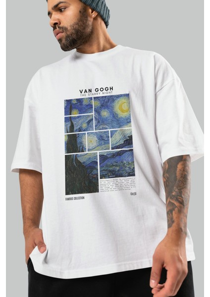 Van Gogh The Starry Night Ön Baskılı Oversize T-Shirt Erkek Kadın Bisiklet Yaka Pamuk Tişort modelleri