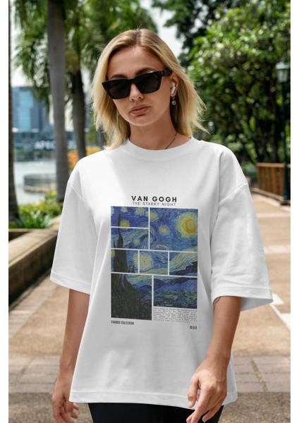 Van Gogh The Starry Night Ön Baskılı Oversize T-Shirt Erkek Kadın Bisiklet Yaka Pamuk Tişort indirimleri