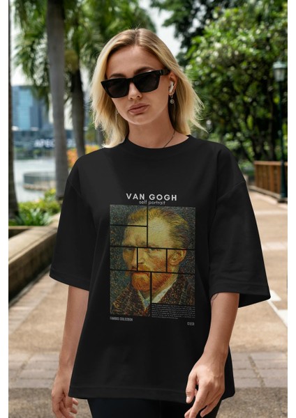 Van Gogh Self Portrait Ön Baskılı Oversize T-Shirt Erkek Kadın Bisiklet Yaka Pamuk Tişort indirimleri