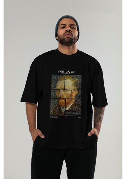 Van Gogh Self Portrait Ön Baskılı Oversize T-Shirt Erkek Kadın Bisiklet Yaka Pamuk Tişort
