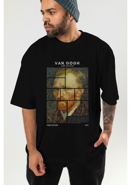 Van Gogh Self Portrait Ön Baskılı Oversize T-Shirt Erkek Kadın Bisiklet Yaka Pamuk Tişort
