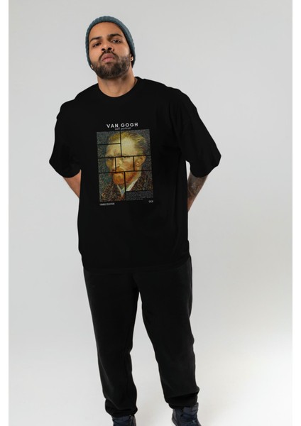 Van Gogh Self Portrait Ön Baskılı Oversize T-Shirt Erkek Kadın Bisiklet Yaka Pamuk Tişort