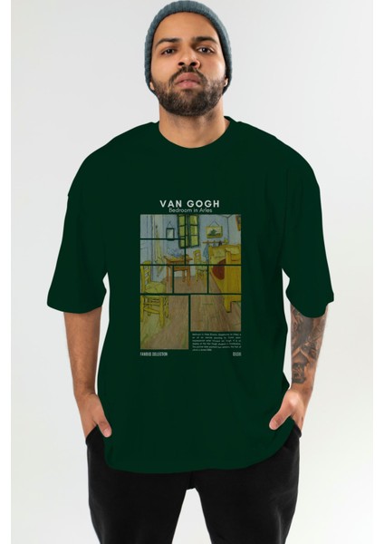 Van Gogh Ön Baskılı Oversize T-Shirt Erkek Kadın Bisiklet Yaka Pamuk Tişort