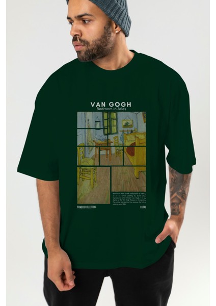 Van Gogh Ön Baskılı Oversize T-Shirt Erkek Kadın Bisiklet Yaka Pamuk Tişort