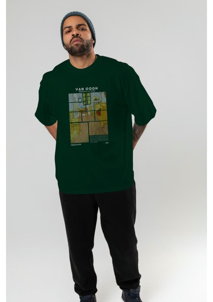 Van Gogh Ön Baskılı Oversize T-Shirt Erkek Kadın Bisiklet Yaka Pamuk Tişort