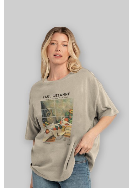 Paul Cezanne Curtain Ön Baskılı Oversize T-Shirt Erkek Kadın Bisiklet Yaka Pamuk Tişort fırsatları
