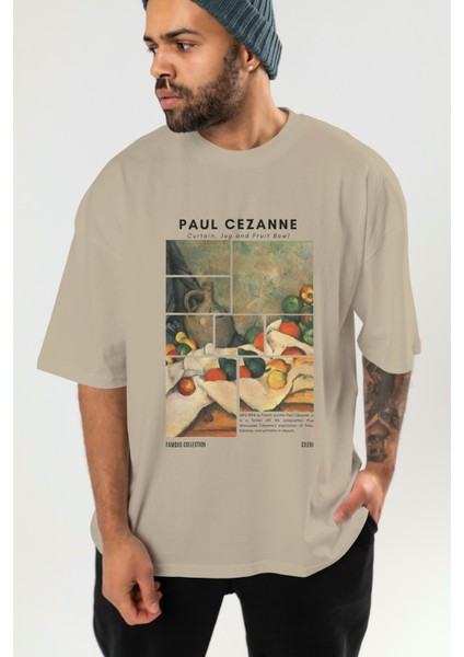 Paul Cezanne Curtain Ön Baskılı Oversize T-Shirt Erkek Kadın Bisiklet Yaka Pamuk Tişort