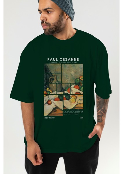 Paul Cezanne Curtain Ön Baskılı Oversize T-Shirt Erkek Kadın Bisiklet Yaka Pamuk Tişort