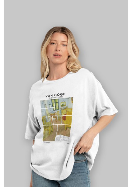 Van Gogh Ön Baskılı Oversize T-Shirt Erkek Kadın Bisiklet Yaka Pamuk Tişort fırsatları