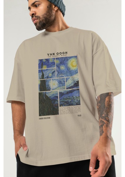Van Gogh The Starry Night Ön Baskılı Oversize T-Shirt Erkek Kadın Bisiklet Yaka Pamuk Tişort modelleri